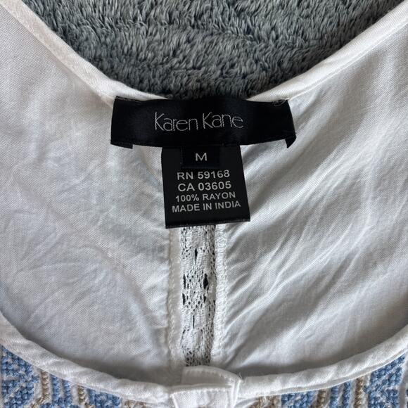 Karen‎ Kane Women's Off White/Blue Embroidered Tank Tunic Top - Size Medium - Picture 6 of 10
